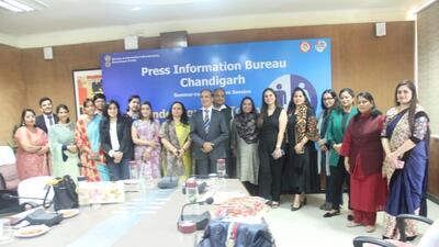 The Press Information Bureau (PIB) felicitated women journalists and media representatives at the UT State Guest House, Sector 6, on the occasion of International Women’s Day. (HT PHOTO )