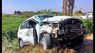 The damaged SUV after the accident in SBS Nagar.