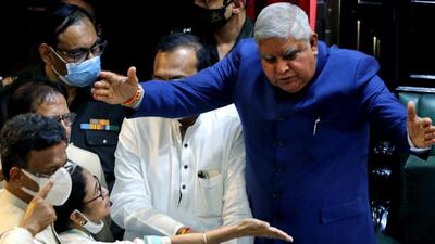 West Bengal governor Jagdeep Dhankhar was stopped by TMC’s women ministers and MLAs from leaving the assembly without reading the governor’s address (ANI) West Bengal governor Jagdeep Dhankhar was stopped by TMC’s women ministers and MLAs from leaving the assembly without reading the governor’s address (ANI)