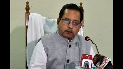 UP Board chairman and director (secondary education) Vinay Kumar Pandey addressing media persons in Prayagraj on Tuesday. (HT PHOTO) UP Board chairman and director (secondary education) Vinay Kumar Pandey addressing media persons in Prayagraj on Tuesday. (HT PHOTO)