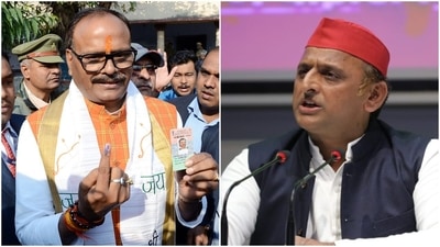 UP minister Brajesh Pathak and Samajwadi Party chief Akhilesh Yadav (Deepak Gupta/HT)