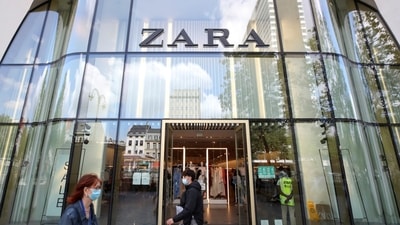 A logo of Zara is seen at the entrance of a store. (REUTERS)