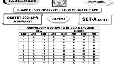 OSSTET 2021 2nd phase answer key: The answer key has been released for both the paper 1 and paper II of the exam. Candidates who can raise objections against the answer keys till midnight on March 12, 2022 by visiting bseodisha.ac.in. (bseodisha.ac.in)