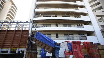 Gurugram, India - February 18, 2022: Residents of Block-D Tower-4 have their flats vacated for inspection after the district administrator and building management order at Chintels Paradiso Housing Complex in Sector 109, Gurugram, India on Friday, February 18, 2022. Ceilings of a few apartments in Tower D had collapsed on Thursday, February 10 at the Chintel's Paradiso. (Photo by Parveen Kumar/Hindustan Times)