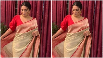 Assisted by makeup artist Pooja Gosain, Swara decked up in nude eyeshadow, black eyeliner, black kohl, mascara-laden eyelashes, contoured cheeks, a shade of nude lipstick and a small black bindi. (Instagram/@reallyswara)