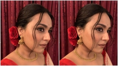 In gold jhumkas, gold choker and gold bangles, Swara accessorised her ethnic look to perfection. (Instagram/@reallyswara)