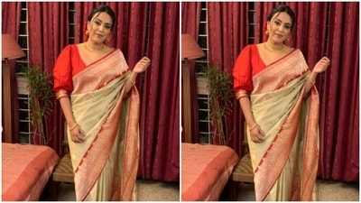 Styled by hairstylist Lawang Tamang, Swara wore her tresses into a messy bun and left a few strands around her face open. (Instagram/@reallyswara)
