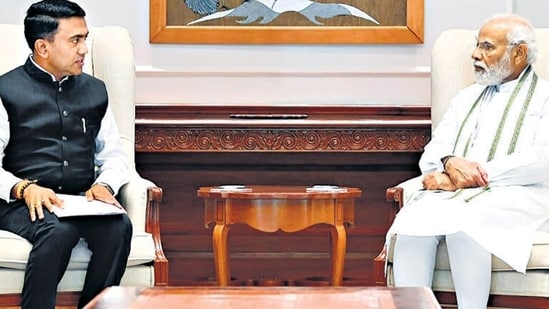 Goa CM Pramod Sawant called on Prime Minister Narendra Modi, in New Delhi on Tuesday.(ANI Photo)