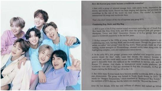 A question about BTS appeared in Class 9th English paper in CBSE board.