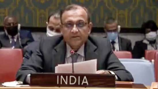 Permanent Representative of India to the United Nations T S Tirumurti speaks.(PTI)
