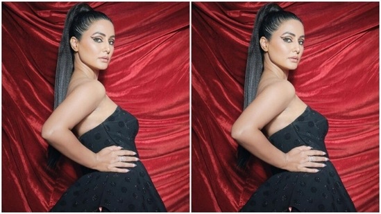 In winger black eyeliner, black kohl, nude eyeshadow, drawn eyebrows, contoured cheeks and a shade of nude lipstick, Hina made fashion traffic stop, stare and take notes of her look.(Instagram/@realhinakhan)