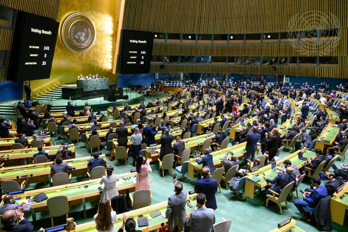 The United Nations General Assembly overwhelmingly adopted a resolution demanding that Russia immediately end its military operations in Ukraine. (UN Photo/Loey Felipe) The United Nations General Assembly overwhelmingly adopted a resolution demanding that Russia immediately end its military operations in Ukraine. (UN Photo/Loey Felipe)