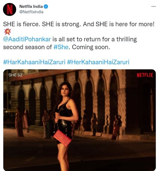 Netflix gave a glimpse of Aaditi Pohankar in She season two.