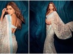 Kriti Sanon and her Bachchhan Paandey co-star Akshay Kumar have kickstarted the promotions of the film. Recently, the actor was spotted wearing a gorgeous pastel blue custom made saree by ace designer Manish Malhotra for a promotional event.(Instagram/@sukritigrover)