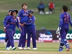 India's Jhulan Goswami celebrates the dismissal of Pakistan's Nida Dar during the ICC Women's World Cup 2022 match.(ANI) India's Jhulan Goswami celebrates the dismissal of Pakistan's Nida Dar during the ICC Women's World Cup 2022 match.(ANI)