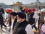 SAD president Sukhbir Singh Badal with party candidate from Amritsar North coast constituency Anil Joshi addresses at the Golden Temple in Amritsar.&nbsp;(Sameer Sehgal/HT Photo)