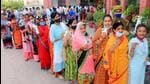 Women voters in Varanasi during the seventh and last phase of the UP assembly poll on March 7. (ANI PHOTO)