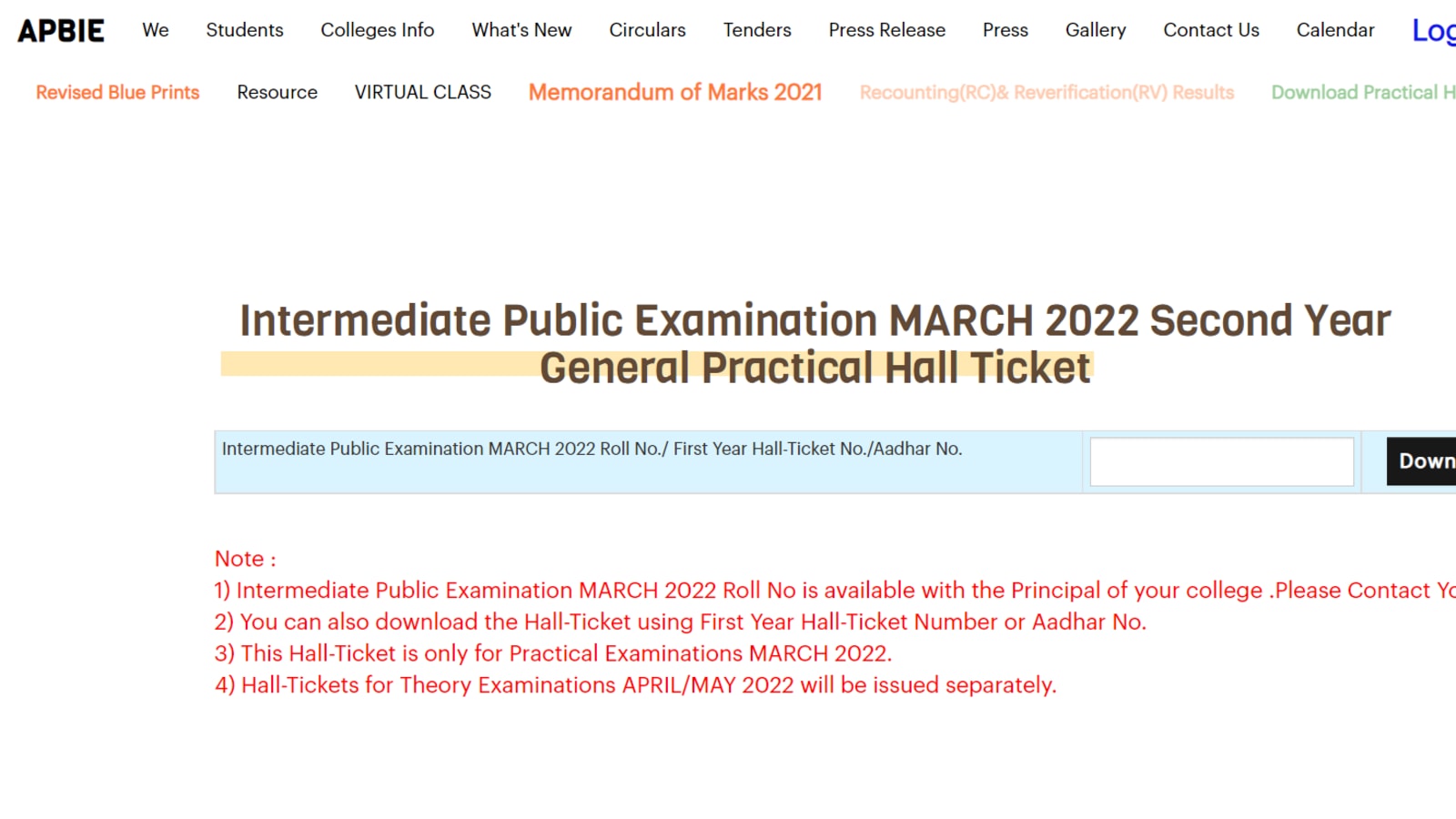 AP Inter 2nd Year Practical exam hall ticket released at bie.ap.gov.in