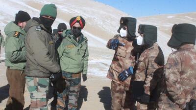 In this photograph provided by the Indian Army, army officers of India and China hold a meeting at Pangong lake region in Ladakh on the India-China border on February 10, 2021. (AP/FILE) In this photograph provided by the Indian Army, army officers of India and China hold a meeting at Pangong lake region in Ladakh on the India-China border on February 10, 2021. (AP/FILE)