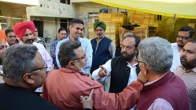Ludhiana MC additional commissioner visited the area after the kin of martyr Thapar and members of Sukhdev Thapar Memorial Trust raised hue and cry over the slow pace of the beautification project being taken up by the MC contractor. (HT PHOTO)