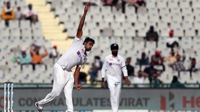 Ravichandran Ashwin in action on the 2nd day of the first test match between India and Sri Lanka, at PCA Stadium, in Mohali. (Surjeet Kumar) Ravichandran Ashwin in action on the 2nd day of the first test match between India and Sri Lanka, at PCA Stadium, in Mohali. (Surjeet Kumar)