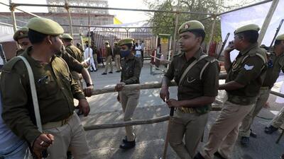 Security personnel outside the counting centre for the UP polls in Lucknow. (ANI PHOTO)