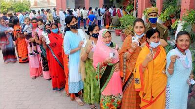 Women voters in Varanasi during the seventh and last phase of the UP assembly poll on March 7. (ANI PHOTO) Women voters in Varanasi during the seventh and last phase of the UP assembly poll on March 7. (ANI PHOTO)