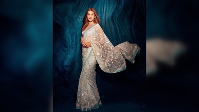 The saree is finished with a hand-embroidered bugie beard border. (Instagram/@sukritigrover) The saree is finished with a hand-embroidered bugie beard border. (Instagram/@sukritigrover)