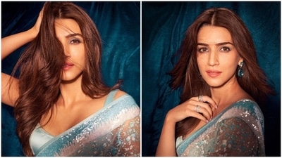 Kriti Sanon's makeup artist added a subtle shade of blue on her eyelids and a tint of pink on her lips for the perfect soft glam look. (Instagram/@kritisanon)