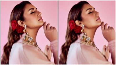 Huma played muse to fashion designer house Gazal Gupta Couture and picked a pastel saree for the pictures. (Instagram/@iamhumaq)