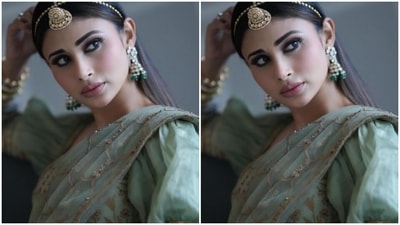 We can't get enough of Mouni Roy's pictures in sarees. Here's another snippet of the actor decked up in a pastel green saree from the house of JJ Valaya. (Instagram/@imouniroy)