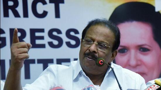 Kerala Pradesh Congress Committee president K Sudhakaran speaks at a press conference in Kochi. (ANI)