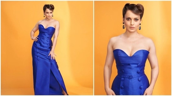 Kangana Ranaut is currently the host of the show Lock Upp which airs on ALTBalaji and MXPlayer. For the first judgement day episode, the actor opted for a bold yet sensuous look. She wore a long royal blue dress by a clothing line from Lebanon titled Ziad Germanos.(Instagram/@ziadgermanosworld)