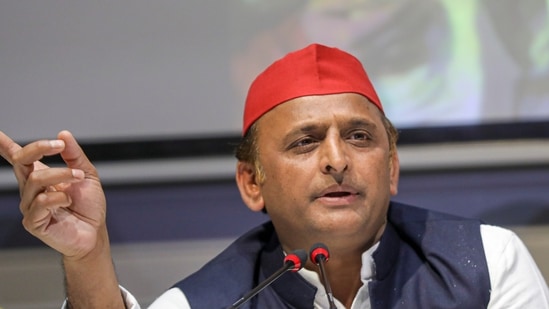 Lucknow: Samajwadi Party President Akhilesh Yadav addresses a press conference at party office in Lucknow, Tuesday.(PTI)