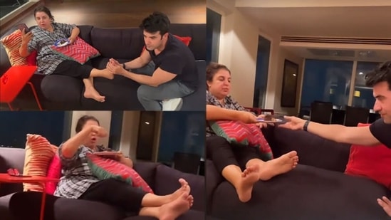 Punit Malhotra gave Farah Khan a foot massage but she in turn threw a spoon at him in a funny video.&nbsp;