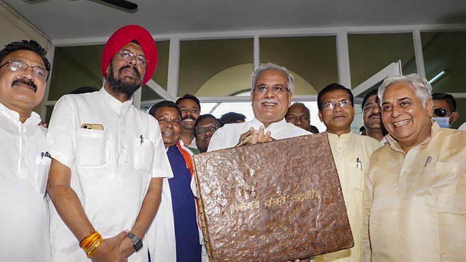 Chhattisgarh chief minister Bhupesh Baghel presented the annual budget of  ₹1,04,000 crore for the financial year 2022-23 in the state legislative assembly on Wednesday. (PTI)