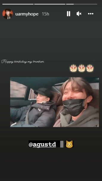J Hope wishes Suga on his Instagram Stories.