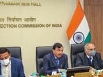 Chief Election Commissioner Sushil Chandra (centre) with election commissioners Rajiv Kumar and Anup Chandra Pandey. (PTI Photo)