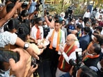 The incumbent Chief Minister Pramod Sawant, who was earlier trailing, won by 600 votes in Sanquelim Assembly seat.(ANI) The incumbent Chief Minister Pramod Sawant, who was earlier trailing, won by 600 votes in Sanquelim Assembly seat.(ANI)