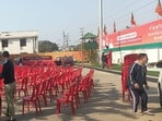 BJP office in Imphal preparing to celebrate a likely win.