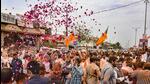 Bharatiya Janata Party supporters celebrate the party’s victory with flowers at Gallamandi Naubasta in Kanpur on Thursday. (PTI) Bharatiya Janata Party supporters celebrate the party’s victory with flowers at Gallamandi Naubasta in Kanpur on Thursday. (PTI)