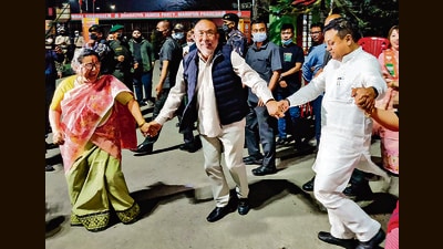 In 2017, the BJP was second to the Congress in terms of seat tally, but was quick to forge alliances and form a government, making N Biren Singh, a former Congressman, the state’s chief minister (PTI) In 2017, the BJP was second to the Congress in terms of seat tally, but was quick to forge alliances and form a government, making N Biren Singh, a former Congressman, the state’s chief minister (PTI)