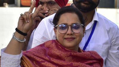 Aam Aadmi Party (AAP) candidate from Amritsar East constituency after her won in Punjab assembly elections on Thursday. /Hindustan Times) (Sameer Sehgal/HT)