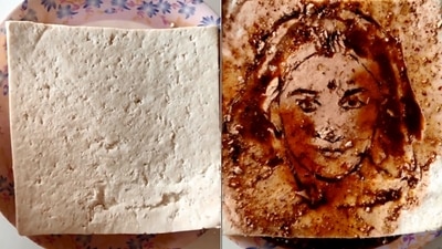 The image shows how the artist used paneer as canvas to carve Alia Bhatt's Gangubai Kathiawadi look (Instagram/@praful_creations)