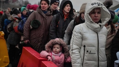 Representational image showing Ukrainian refugees waiting for their transportation after crossing the border. (AFP) Representational image showing Ukrainian refugees waiting for their transportation after crossing the border. (AFP)