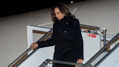 US Vice President Kamala Harris disembarks from Air Force Two upon arrival at Warsaw Chopin Airport, in Warsaw, Poland,&nbsp; (REUTERS)