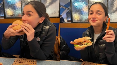 Alia Bhatt shares pictures of herself eating burger.