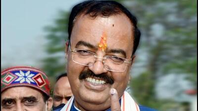 Uttar Pradesh deputy chief minister Keshav Prasad Maurya after casting his vote in the fifth phase of assembly elections. (ANI Photo)