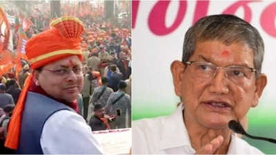 Uttarakhand CM Pushkar Singh Dhami; former CM and Congress face Harish Rawat Uttarakhand CM Pushkar Singh Dhami; former CM and Congress face Harish Rawat
