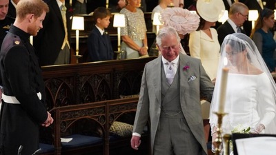 Prince Charles walked Meghan Markle down the aisle at her wedding to his son Prince Harry in May 2018. Prince Charles walked Meghan Markle down the aisle at her wedding to his son Prince Harry in May 2018.